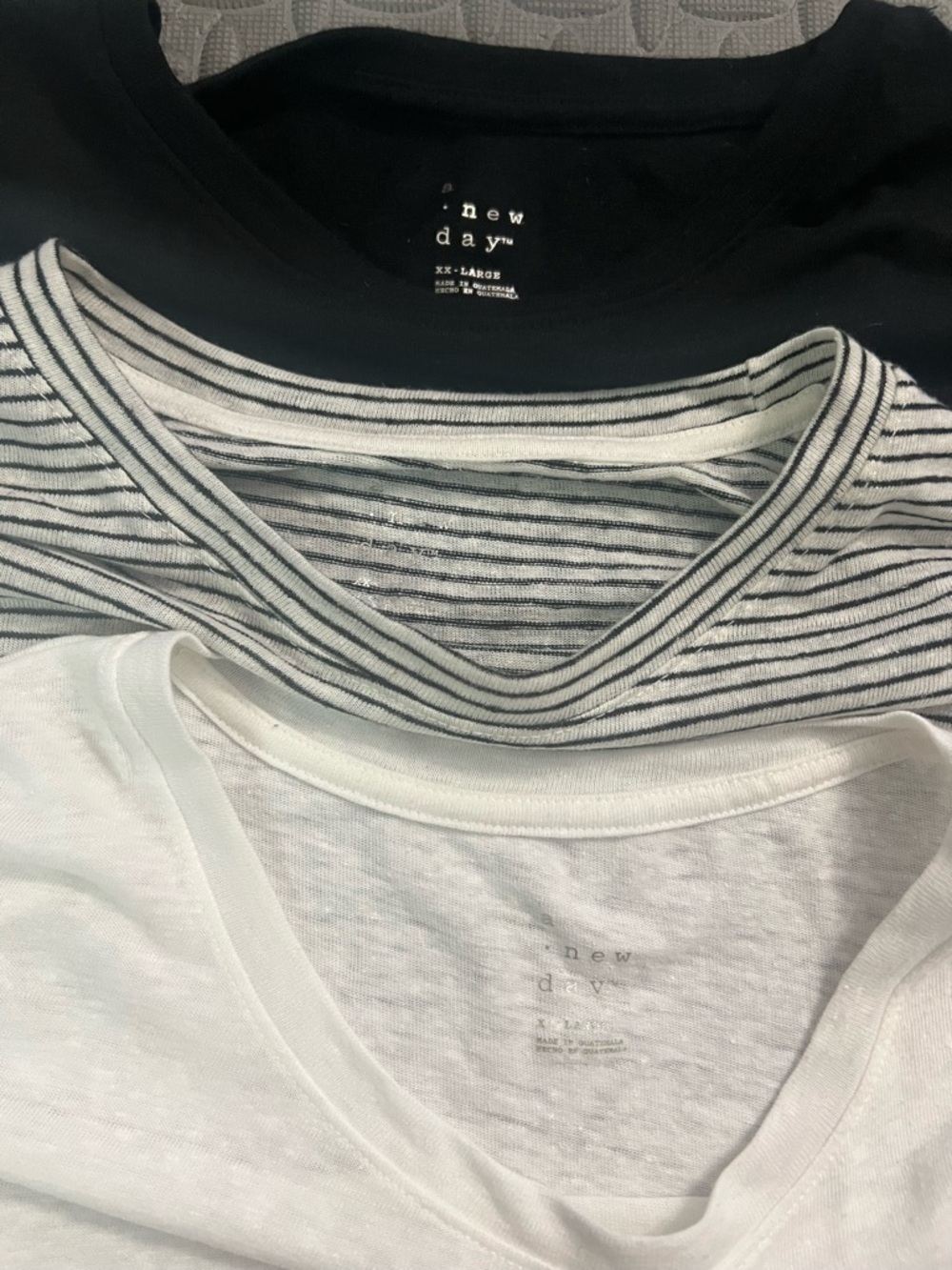 A new day burnout tee lot. Casual Cotton Tee Trio - xxl White, Black & Striped - Picture 2 of 2